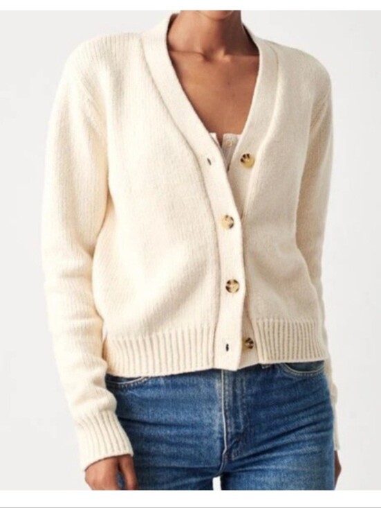 Faherty Sweaters - Faherty Cream V-Neck Button Cardigan Sweater Sz XL Boxy Fit Cotton Blend